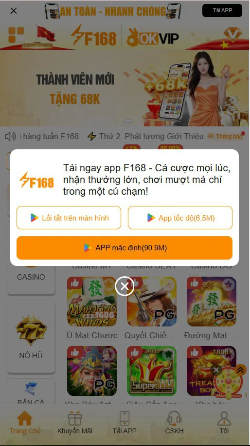Tải ứng dụng F168